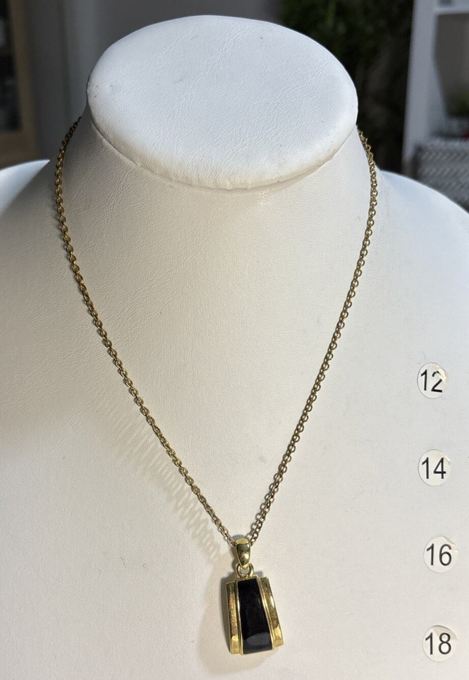 Lia Sophia Black Rectangular Pendant Necklace Gold Tone Chain Geometric